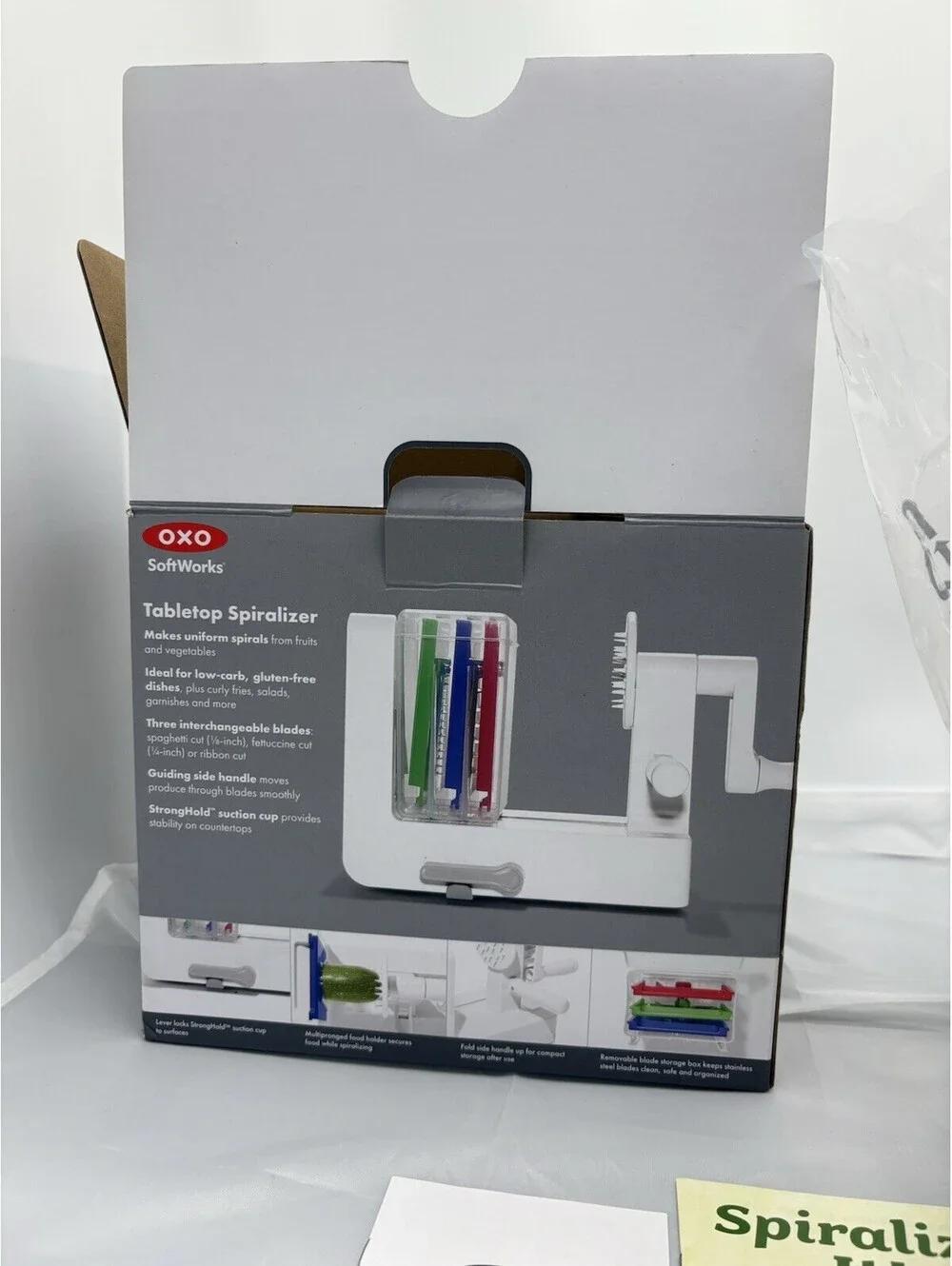OXO SoftWorks Tabletop Manual Spiralizer Blades Storage Manual Recipe Book NIB